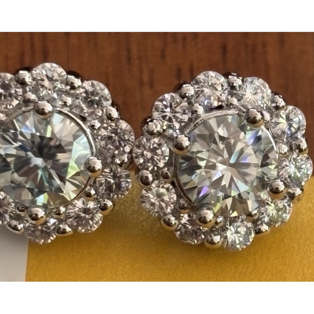 Sterling Silver Moissanite Earrings Halo Earrings GRA Certificate New